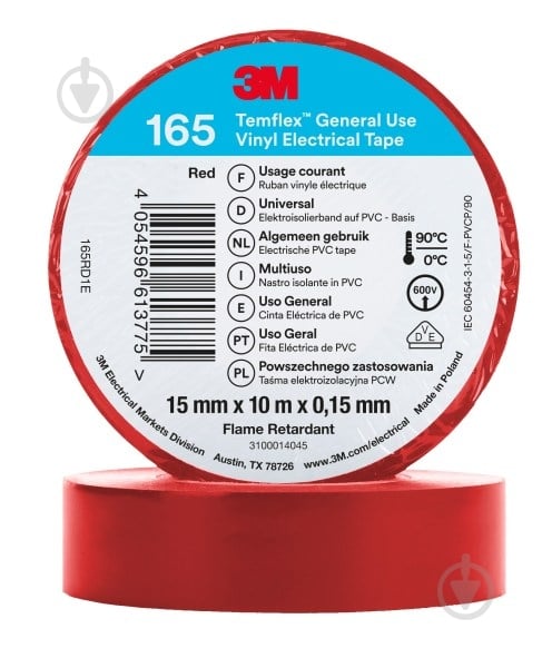 Изолента 3M Temflex полиэтилен 165 (15мм х 10м) RD - фото 1