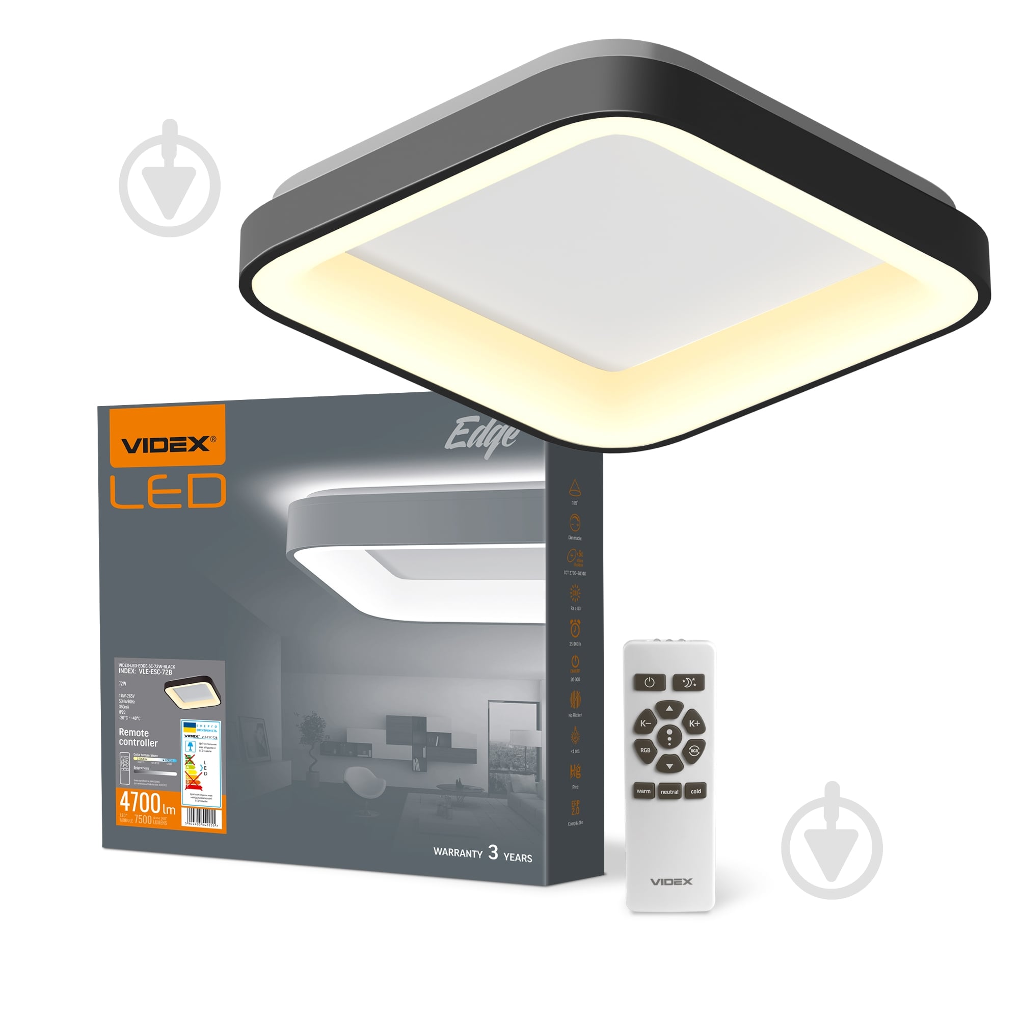 Люстра стельова Videx 72 Вт LED-модуль чорний 27665 - фото 1