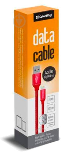 Дата-кабель ColorWay Lightning – USB 1 м красный (CW-CBUL004-RD) - фото 2