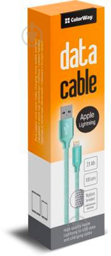 Дата-кабель ColorWay Lightning – USB 1 м зеленый (CW-CBUL004-MT) - фото 2 Дата-кабель ColorWay Lightning – USB 1 м зеленый (CW-CBUL004-MT) - фото 2
