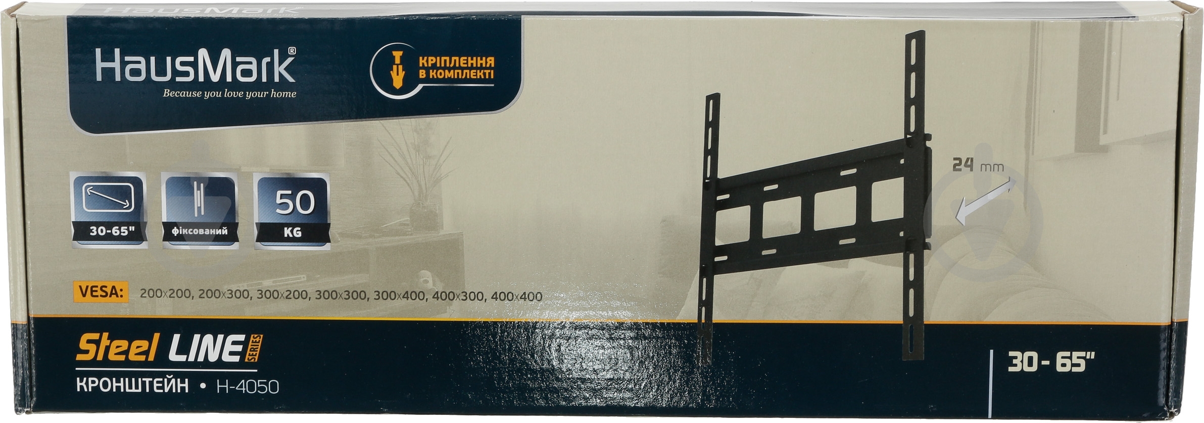 Крепление для телевизора HausMark H-4050 фиксированные 30"-65" черный - фото 8