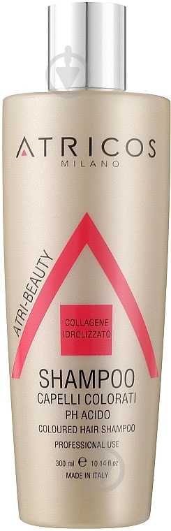 Шампунь ATRICOS профессиональный для окрашенных волос кислотный PH гидролизованный коллаген 300 мл - фото 1 Шампунь ATRICOS профессиональный для окрашенных волос кислотный PH гидролизованный коллаген 300 мл - фото 1