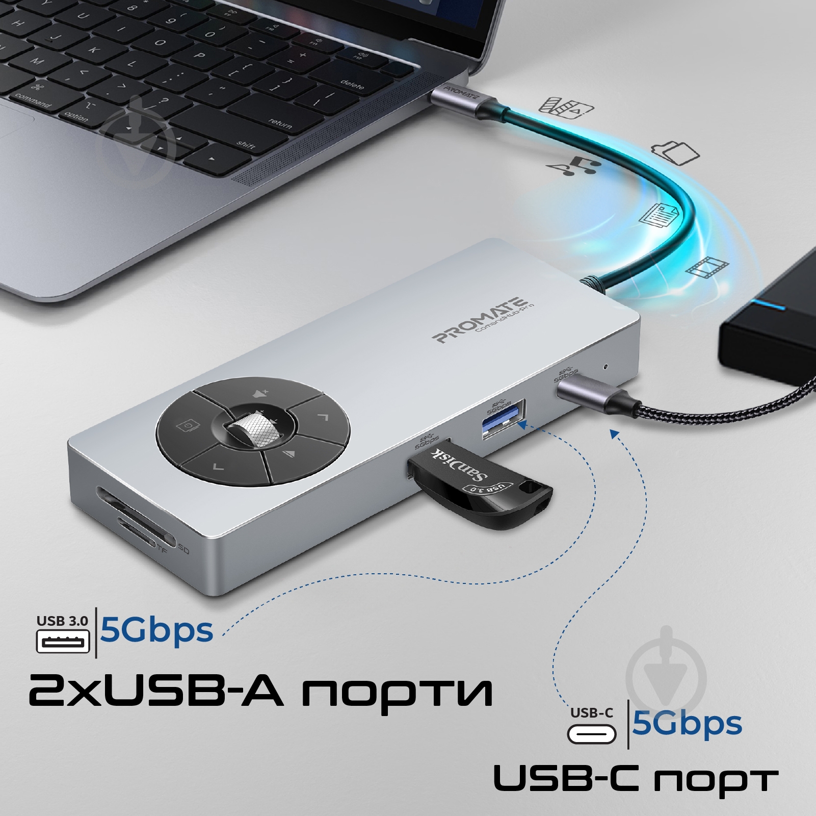USB-хаб Promate ComandHub-Pro - фото 4 USB-хаб Promate ComandHub-Pro - фото 4