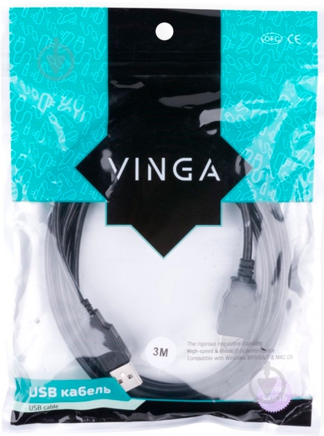 Дата-кабель Vinga USB 2.0 AM – AF 3,0 м чорний (USBAMAF02-3.0) - фото 4