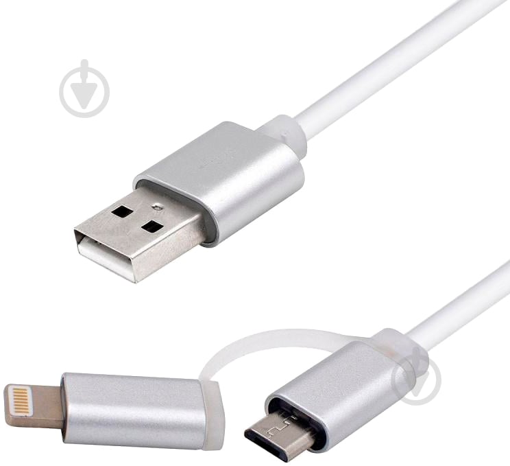 Дата-кабель Vinga USB 2.0 AM – Lightning/micro 5P 1 м белый (USBAMMICRO&Lightning-1.0) - фото 1