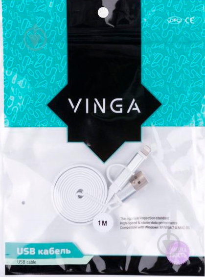 Дата-кабель Vinga USB 2.0 AM – Lightning/micro 5P 1 м белый (USBAMMICRO&Lightning-1.0) - фото 6