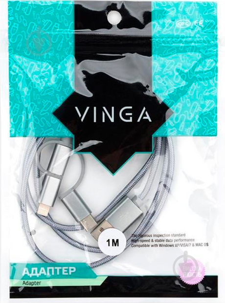 Дата-кабель Vinga USB 2.0 AM – Type-C/micro 5P/Lightning 1 м сріблястий (Charge3in1) - фото 4