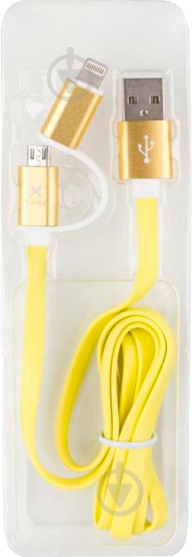 Дата-кабель Vinga USB 2.0 AM – Lightning/micro 5P 1 м желтый (VRC791Y) flat yellow - фото 1
