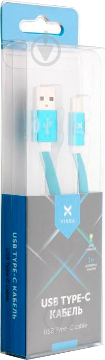 Дата-кабель Vinga USB 2.0 Type-C – AM 1 м (VRC101BC) flat blue - фото 2 Дата-кабель Vinga USB 2.0 Type-C – AM 1 м (VRC101BC) flat blue - фото 2