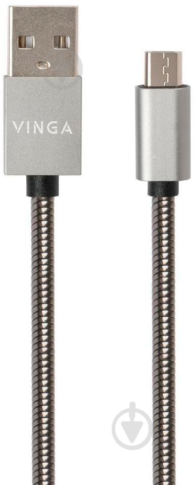 Дата-кабель Vinga USB 2.0 АМ – microUSB 1 м серебристый (VCPDCMSSJ1GR) - фото 1