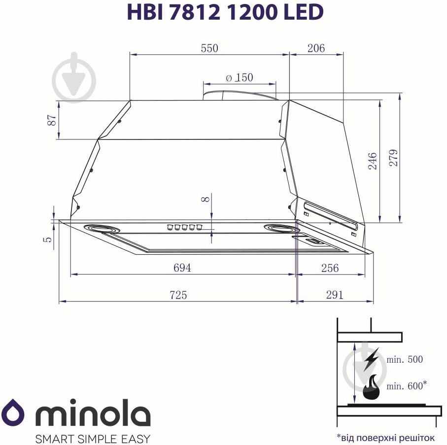 Витяжка Minola HBI 7812 BL 1200 LED - фото 10 Витяжка Minola HBI 7812 BL 1200 LED - фото 10