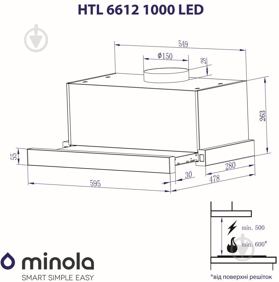 Вытяжка Minola HTL 6612 BL 1000 LED телескопическая - фото 12 Вытяжка Minola HTL 6612 BL 1000 LED телескопическая - фото 12