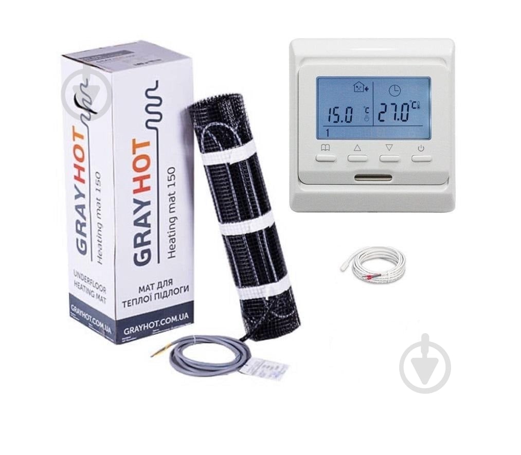Нагрівальний мат GrayHot 150, 498 Вт, 3,4 м² + Терморегулятор In-Therm програмований для теплої підлоги Е51 - фото 1