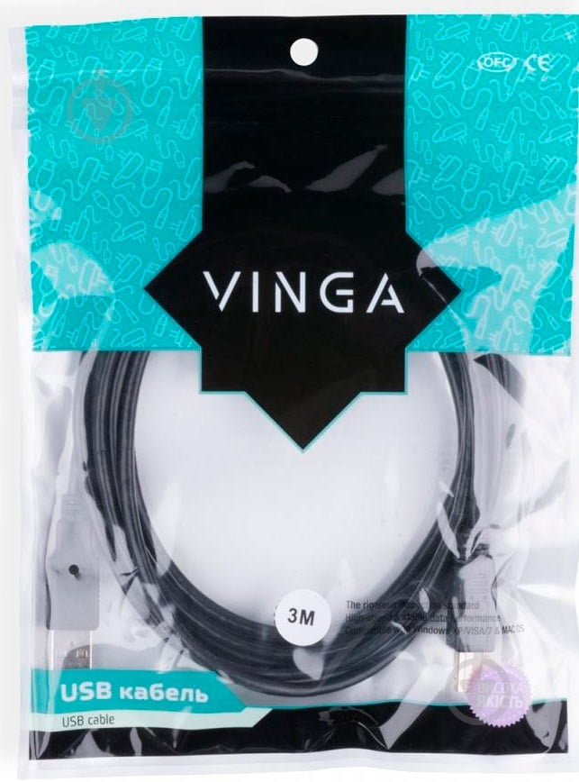 Кабель Vinga USB 2.0 AM/BM 3 м черный (USBAMBM01-3.0) - фото 5