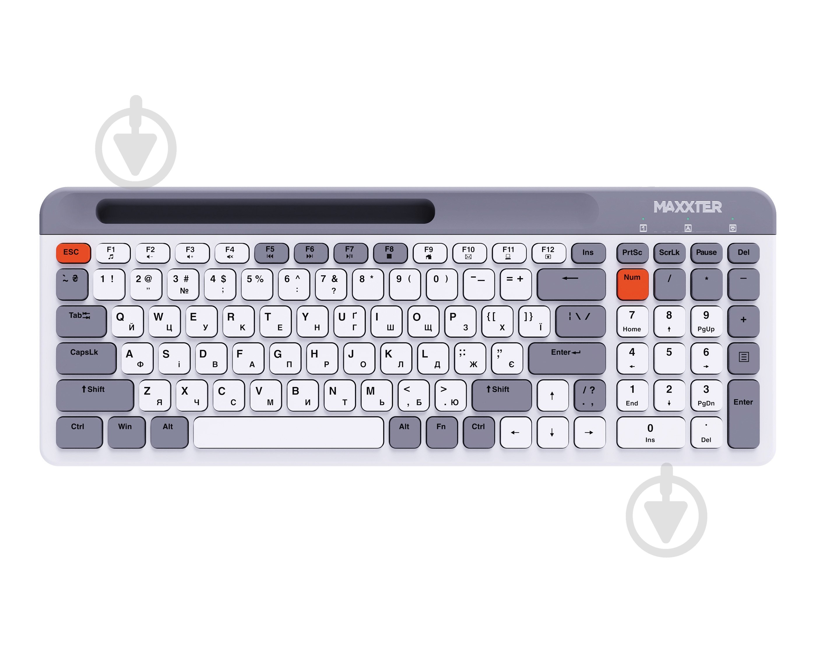 Клавіатура бездротова Maxxter KBW-02G-UA (KBW-02G-UA) ножичний механізм grey - фото 1