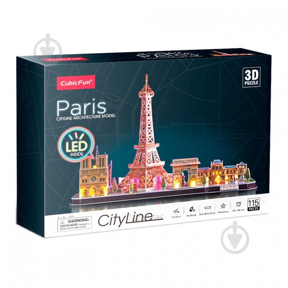 ᐉ 3D-пазл CubicFun City Line с LED-подсветкой Париж L525h