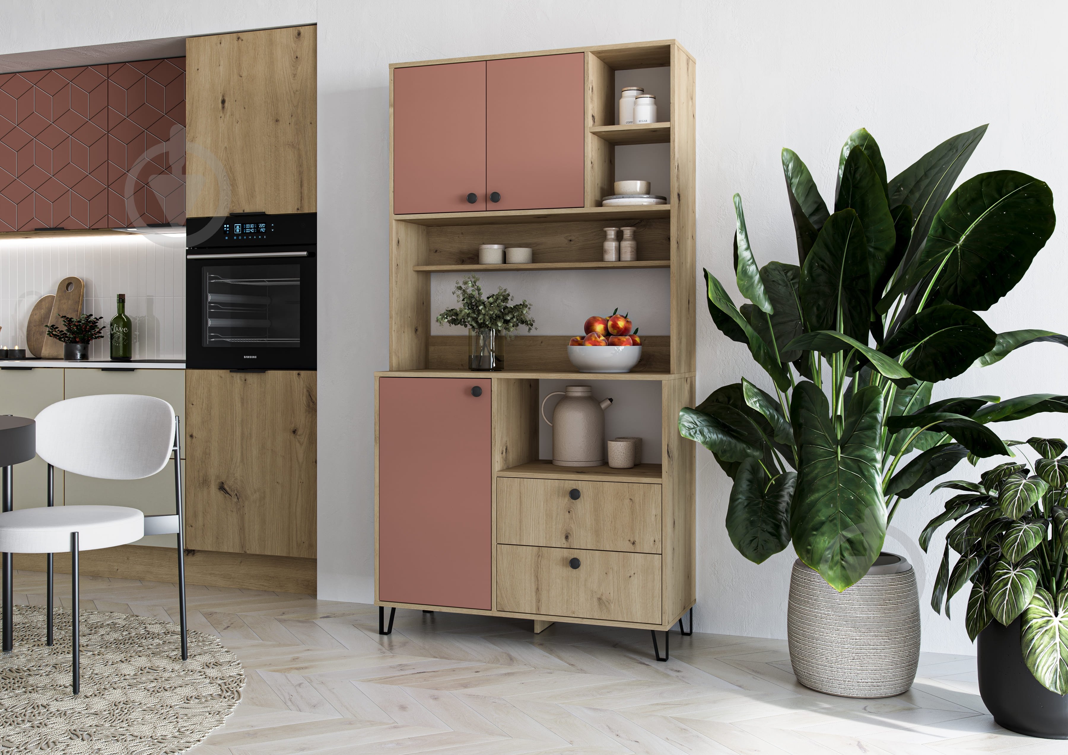 Буфет Грейд Салерно 1930x1000x410 мм дуб артізан / цегляний - фото 2 Буфет Грейд Салерно 1930x1000x410 мм дуб артізан / цегляний - фото 2