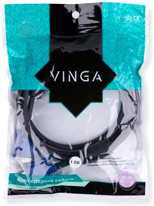 Кабель мультимедийный Vinga VGA 1,8 м черный (VGAMF02-1.8) - фото 5