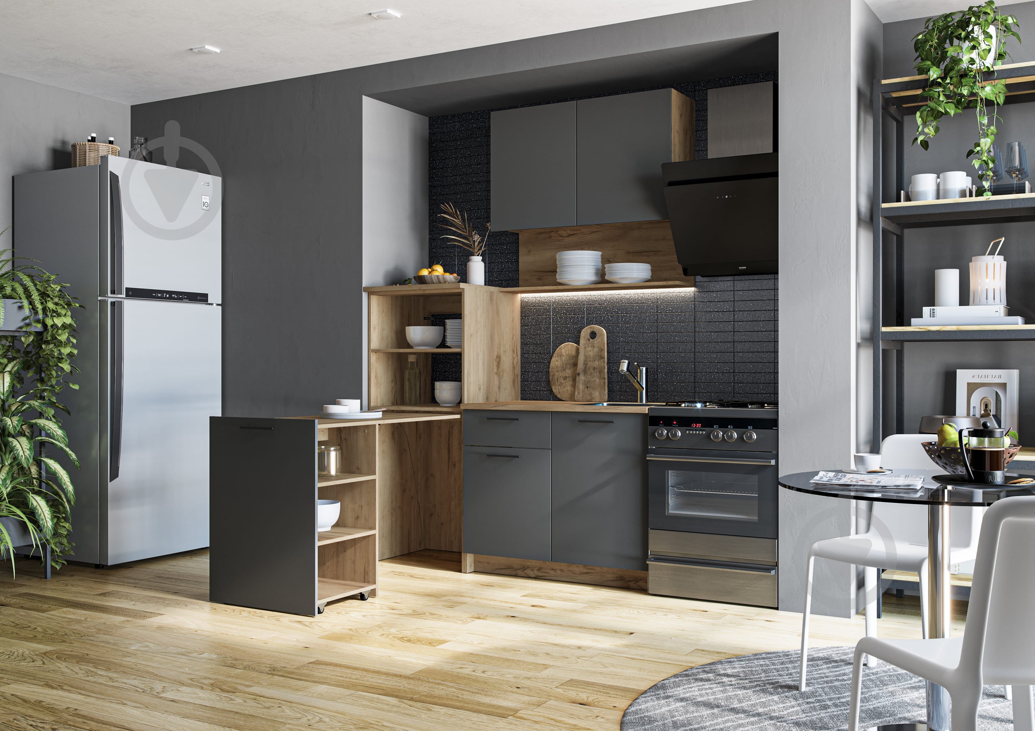 Кухня Грейд Wendy ДСП 1,6м графит серый/дуб крафт золотой - фото 5