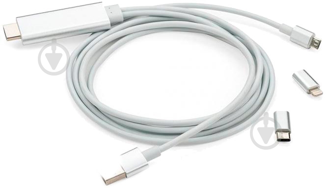 Кабель мультимедийный Vinga HDMI – Lighting + MicroUSB + Type-C 2 м белый (MobileTV-01) - фото 2