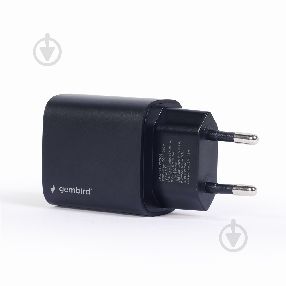 Зарядное устройство Gembird TA-UQC3-03, 1 USB-A + 1 Type-C (PD 18 Вт + QC3.0 18 Вт) - фото 1 Зарядное устройство Gembird TA-UQC3-03, 1 USB-A + 1 Type-C (PD 18 Вт + QC3.0 18 Вт) - фото 1