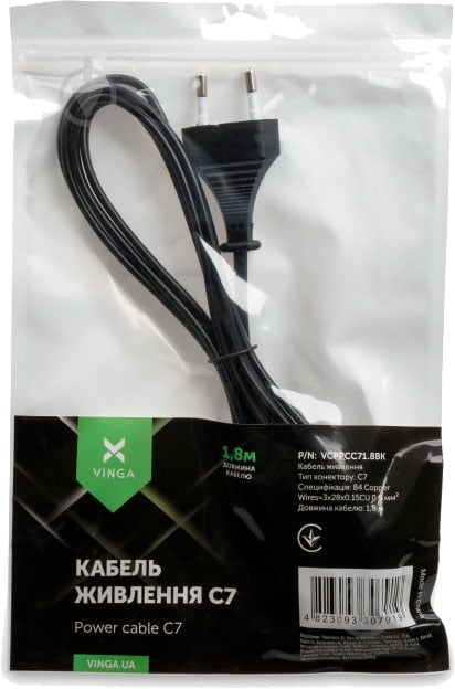 Кабель питания Vinga 1,8 м черный (VCPPCC71.8BK) C7 - фото 3
