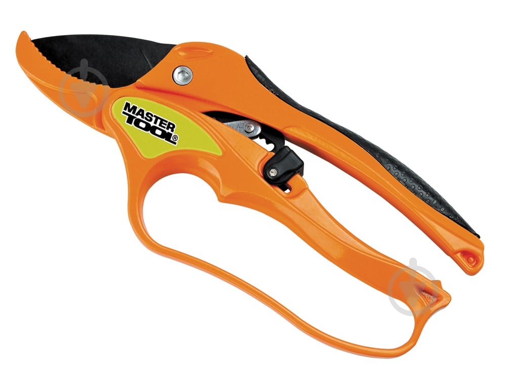 Секатор садовый MasterTool с храповым механизмом 200 мм, ручки AL+TPR, лезвие Mn65+тефлон, наковальня (14-6112) - фото 1