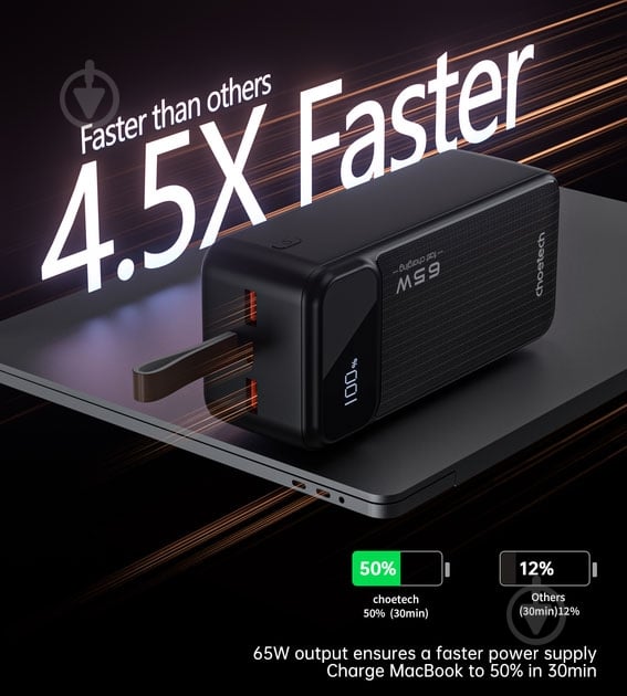 Повербанк Choetech 65W Black 40000 mAh black (B734) - фото 5