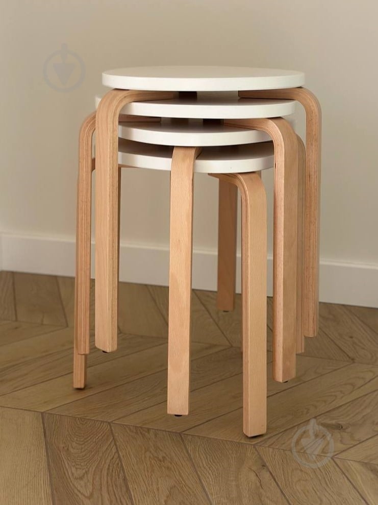 Табурет дерев’яний SOL білий / бук - фото 2