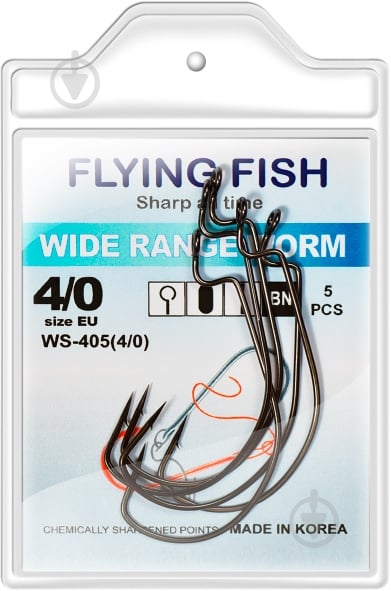 Крючок Flying Fish WIDE RANGE WORM №4/0 5 шт. WS-405(4/0) - фото 1