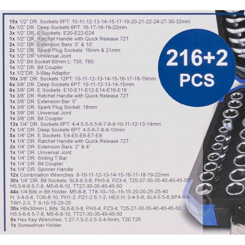 Набор ручного инструмента Scheppach 1/4'', 3/8'', 1/2''(6гр.) (4-32мм) 218 шт. SCH-38841+2 - фото 5 Набор ручного инструмента Scheppach 1/4'', 3/8'', 1/2''(6гр.) (4-32мм) 218 шт. SCH-38841+2 - фото 5
