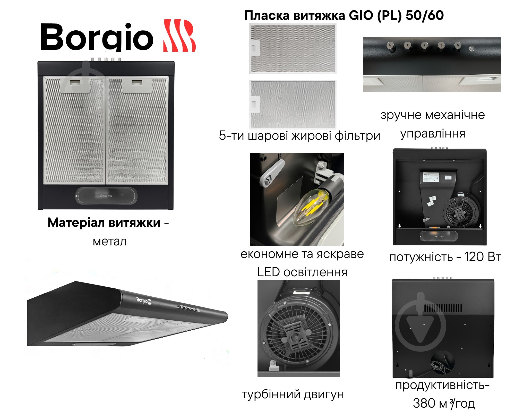 Вытяжка Borgio GIO (PL) 50 BLACK - фото 19