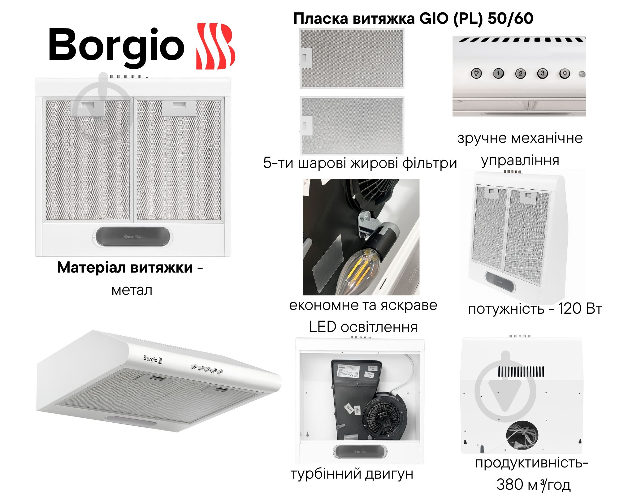 Вытяжка Borgio GIO (PL) 50 WHITE - фото 14