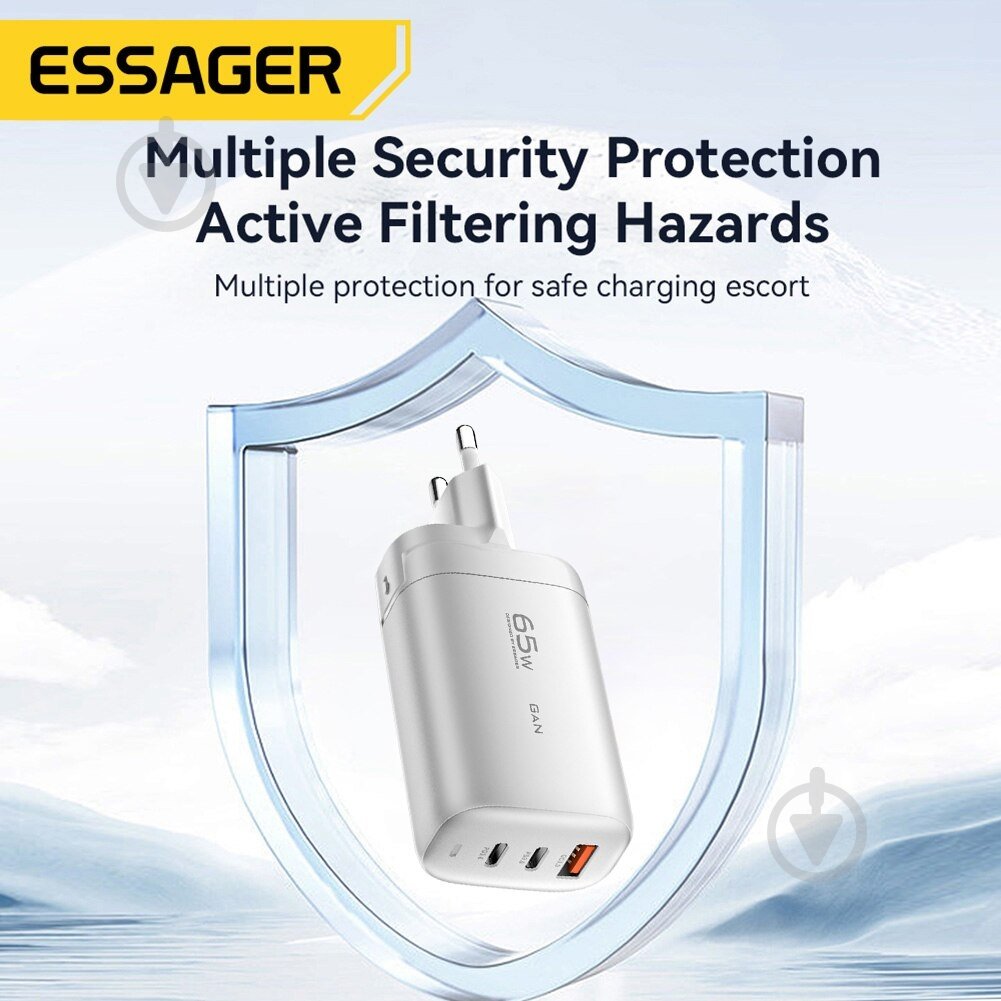 Зарядное устройство Essager Shining 65W GaN Travelling Charger 2 Type-c+USB-A EU White (ECT2CA-MYB02) - фото 3 Зарядное устройство Essager Shining 65W GaN Travelling Charger 2 Type-c+USB-A EU White (ECT2CA-MYB02) - фото 3