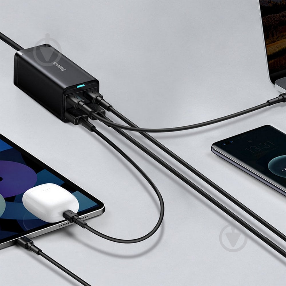 Зарядний пристрій BASEUS GaN3 Pro Desktop Fast Charger 100 Вт 2x USB/2x USB Type C QC 4.0 +PD (CCGP000101) - фото 5 Зарядний пристрій BASEUS GaN3 Pro Desktop Fast Charger 100 Вт 2x USB/2x USB Type C QC 4.0 +PD (CCGP000101) - фото 5