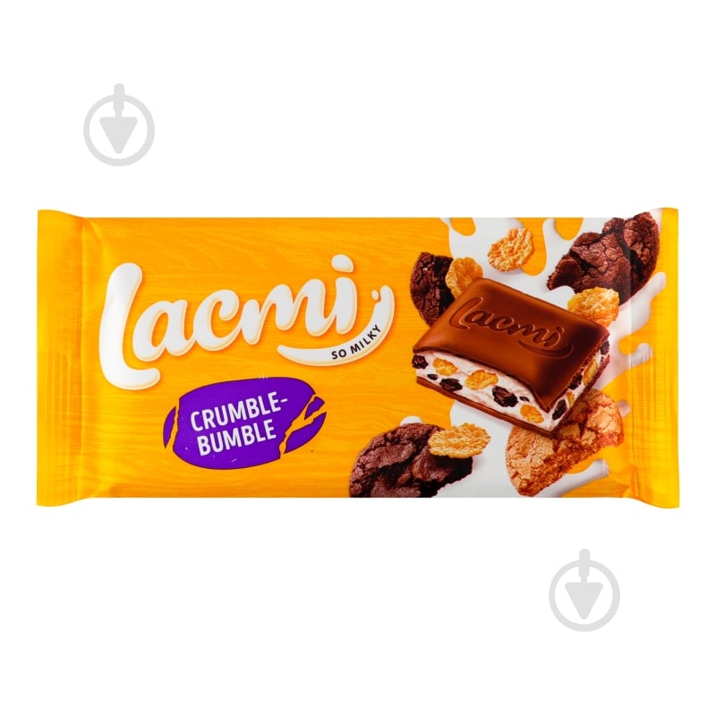 Молочний шоколад Roshen з молочною начинкою, кукурудзяними пластівцями та печивом Crumble-bumble Lacmi 83 г - фото 1 Молочний шоколад Roshen з молочною начинкою, кукурудзяними пластівцями та печивом Crumble-bumble Lacmi 83 г - фото 1