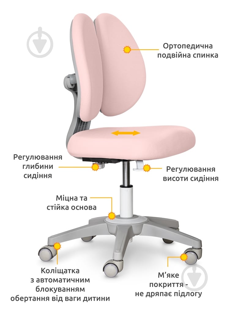 Крісло Mealux Sprint Duo Lite Pink Y-412 Lite KP рожевий - фото 3 Крісло Mealux Sprint Duo Lite Pink Y-412 Lite KP рожевий - фото 3