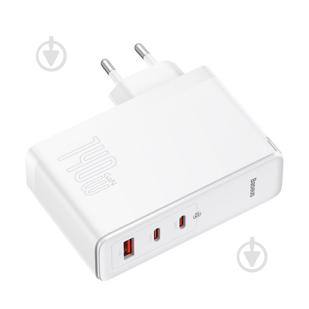 Зарядное устройство BASEUS GaN5 Pro 140W (2 x Type-C + USB) + Кабель Type-C + Type-C) White - фото 3 Зарядное устройство BASEUS GaN5 Pro 140W (2 x Type-C + USB) + Кабель Type-C + Type-C) White - фото 3