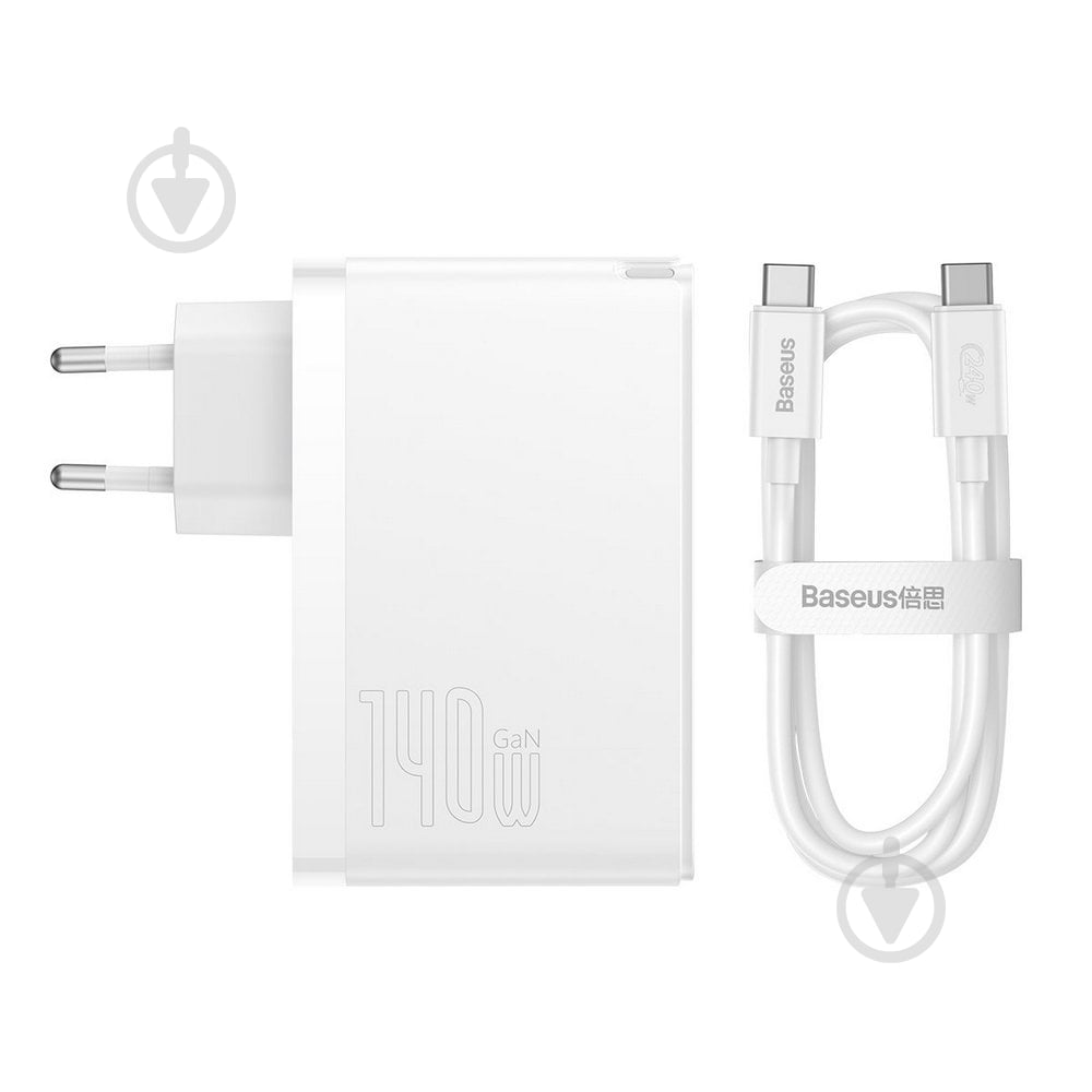 Зарядное устройство BASEUS GaN5 Pro 140W (2 x Type-C + USB) + Кабель Type-C + Type-C) White - фото 5 Зарядное устройство BASEUS GaN5 Pro 140W (2 x Type-C + USB) + Кабель Type-C + Type-C) White - фото 5