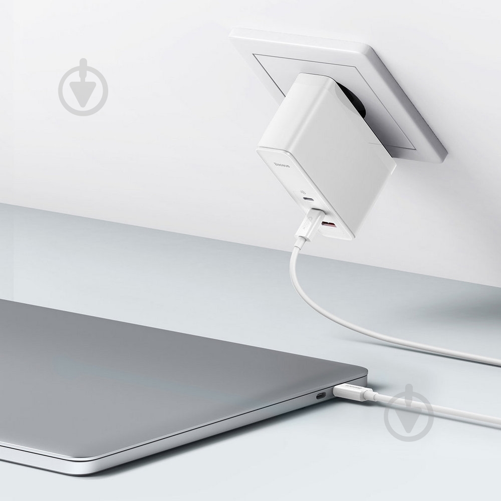 Зарядное устройство BASEUS GaN5 Pro 140W (2 x Type-C + USB) + Кабель Type-C + Type-C) White - фото 6 Зарядное устройство BASEUS GaN5 Pro 140W (2 x Type-C + USB) + Кабель Type-C + Type-C) White - фото 6