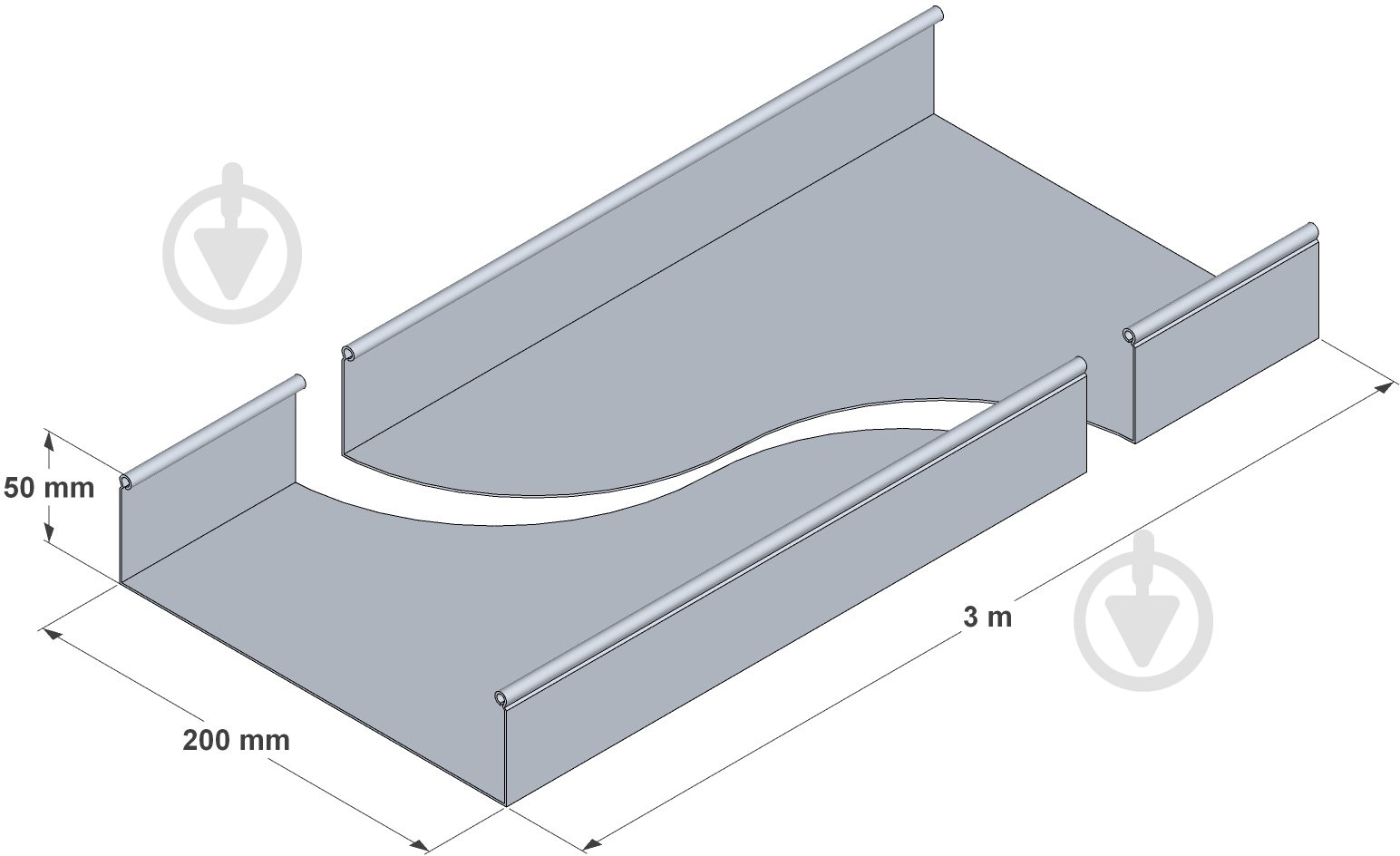 Лоток неперфорированный металлический 200x50 мм (0,7) L-3 м белый цинк - фото 2 Лоток неперфорированный металлический 200x50 мм (0,7) L-3 м белый цинк - фото 2