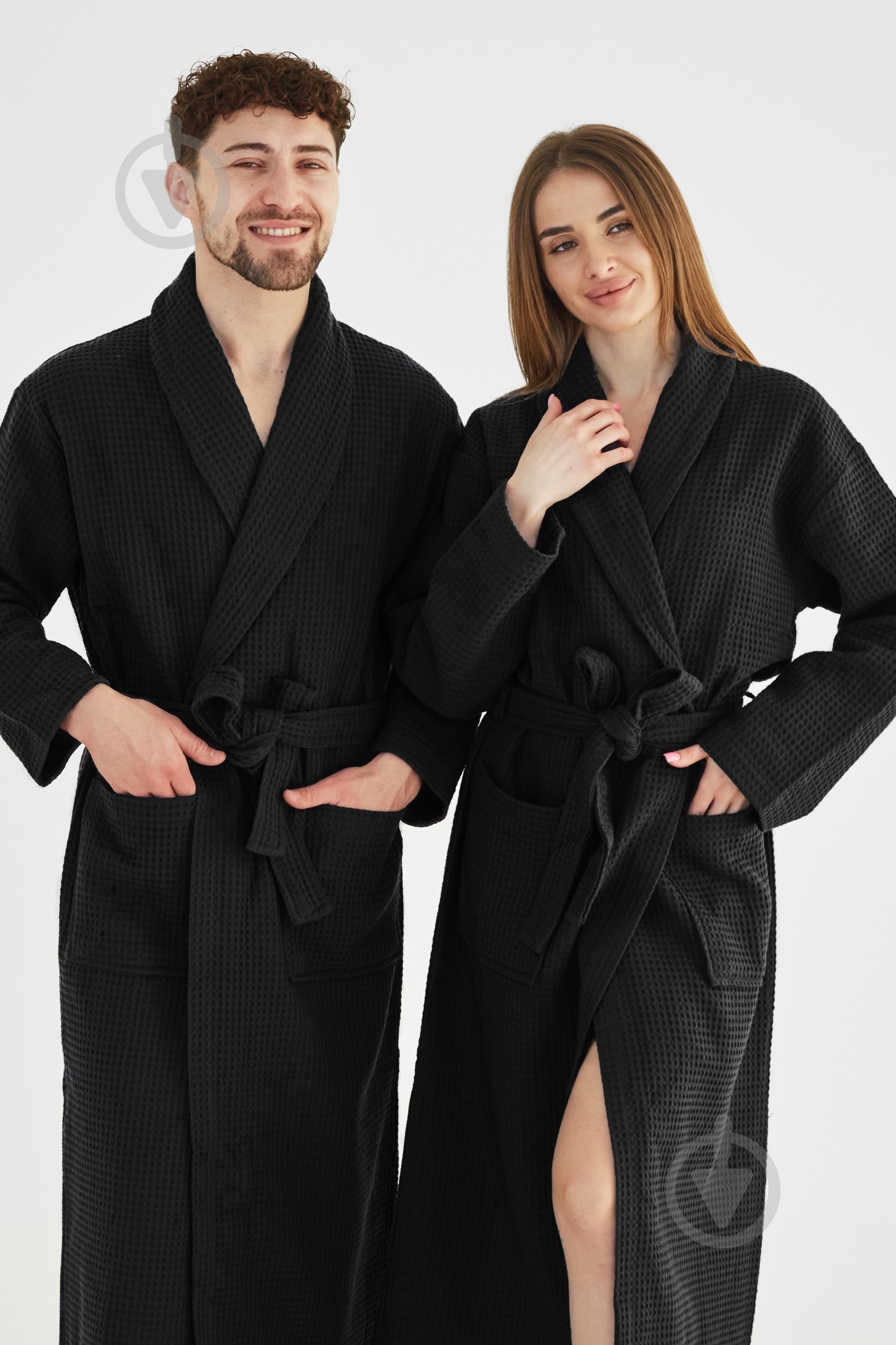 Халат Ideal вафельный р. XL черный - фото 1 Халат Ideal вафельный р. XL черный - фото 1