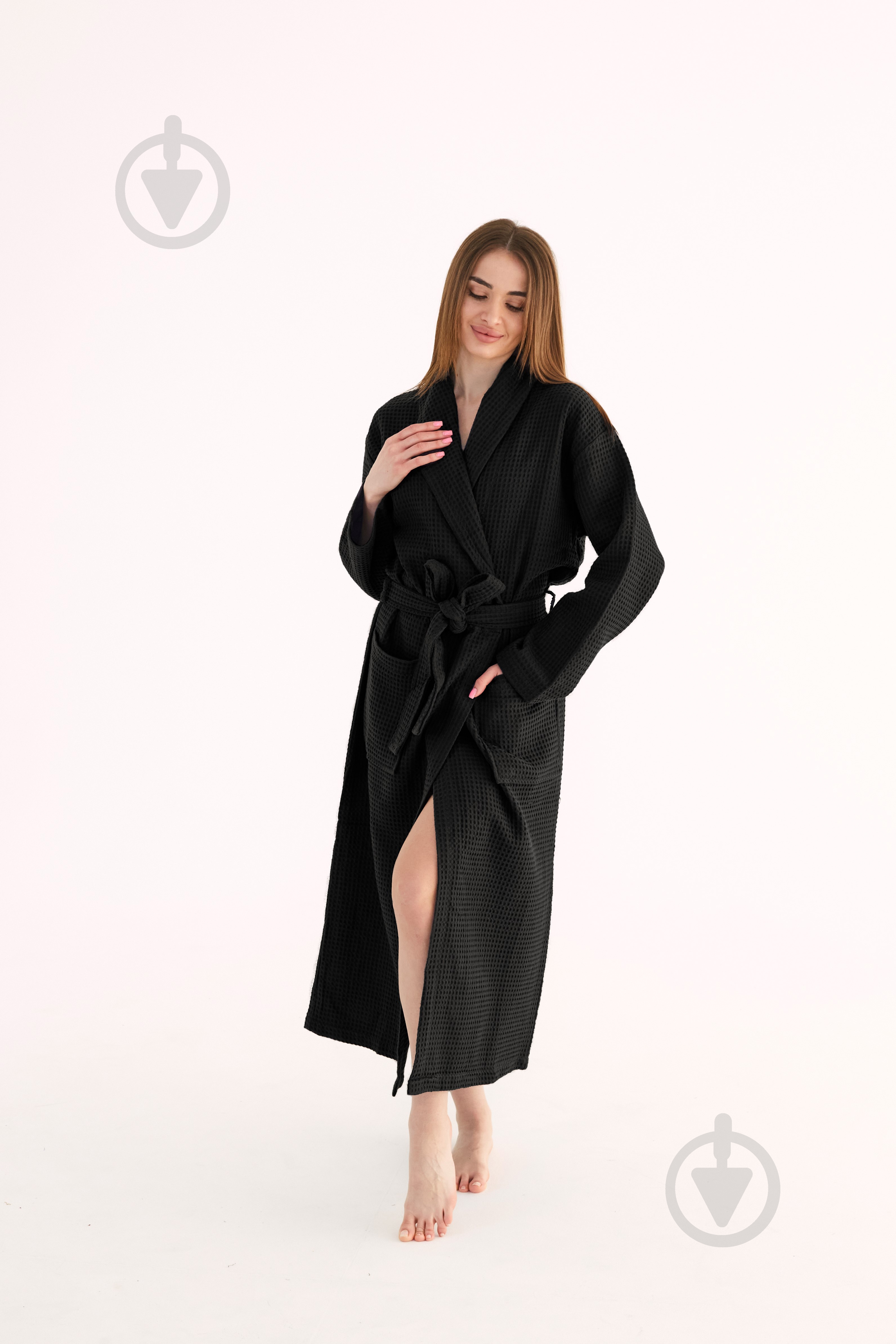 Халат Ideal вафельный р. XL черный - фото 3 Халат Ideal вафельный р. XL черный - фото 3