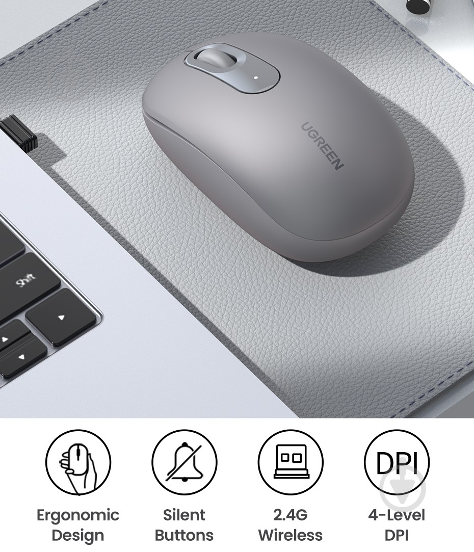 Мышка беспроводная UGREEN MU105 Portable Wireless Gray (90669) grey (90669) - фото 3