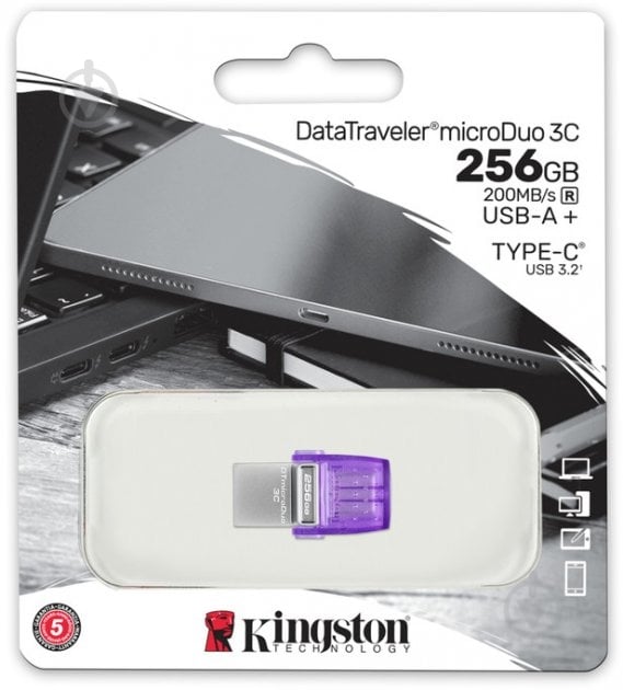 Флешпам'ять USB Kingston DataTraveler MicroDuo 3С 256 ГБ USB 3.2 USB Type-C violet (DTDUO3CG3/256GB) - фото 5