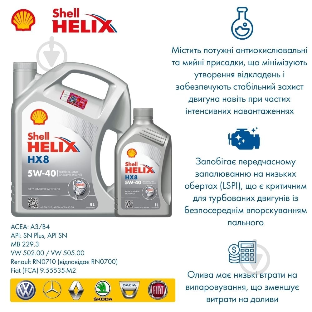 ᐉ Моторное масло синтетическое SHELL Helix HX8 5W-40 4 л (ТОВ
