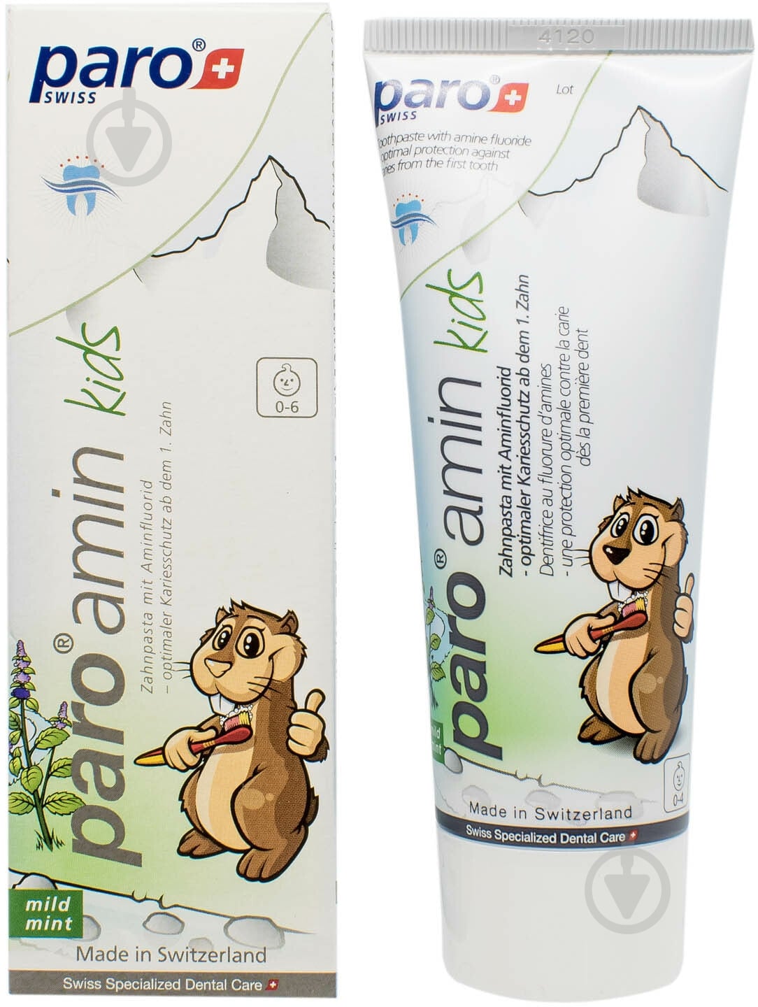 Зубная паста детская Paro Amin Kids на основе аминофторида 500 ppm 75 мл - фото 1