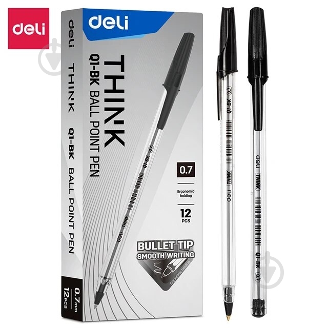 Ручка шариковая Deli EQ1-BK черная Think 0,7 - фото 2