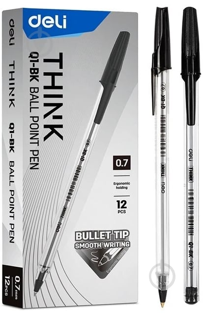 Ручка шариковая Deli EQ1-BK черная Think 0,7 - фото 1