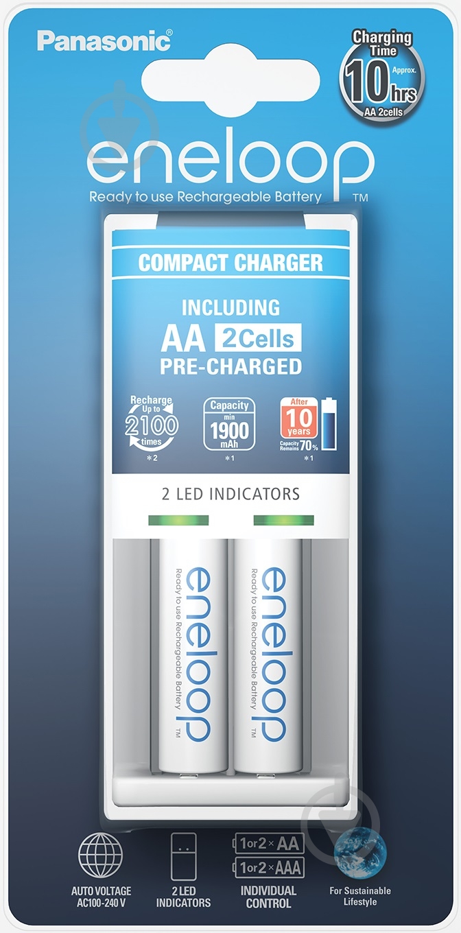Зарядное устройство Panasonic Compact Charger + Eneloop 2AA 1900 mAh - фото 1 Зарядное устройство Panasonic Compact Charger + Eneloop 2AA 1900 mAh - фото 1